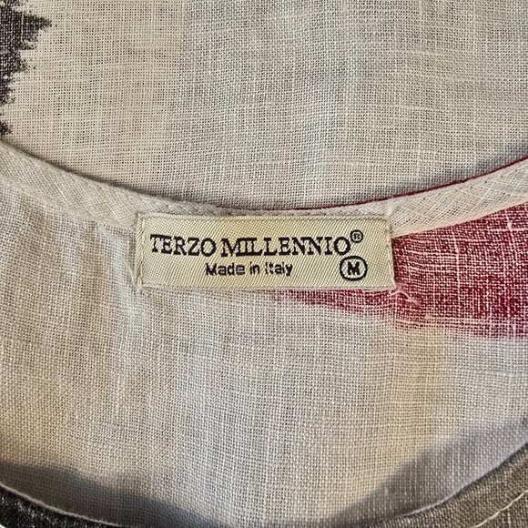 Terzo Millennio Italy Abstract Print Linen Shift Dress Size M Cap Sleeve Pockets - Picture 4 of 13